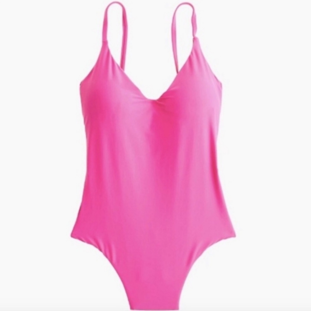 Barbie Pink J. Crew Neon Pink One Piece Deep Scoop V-Neck